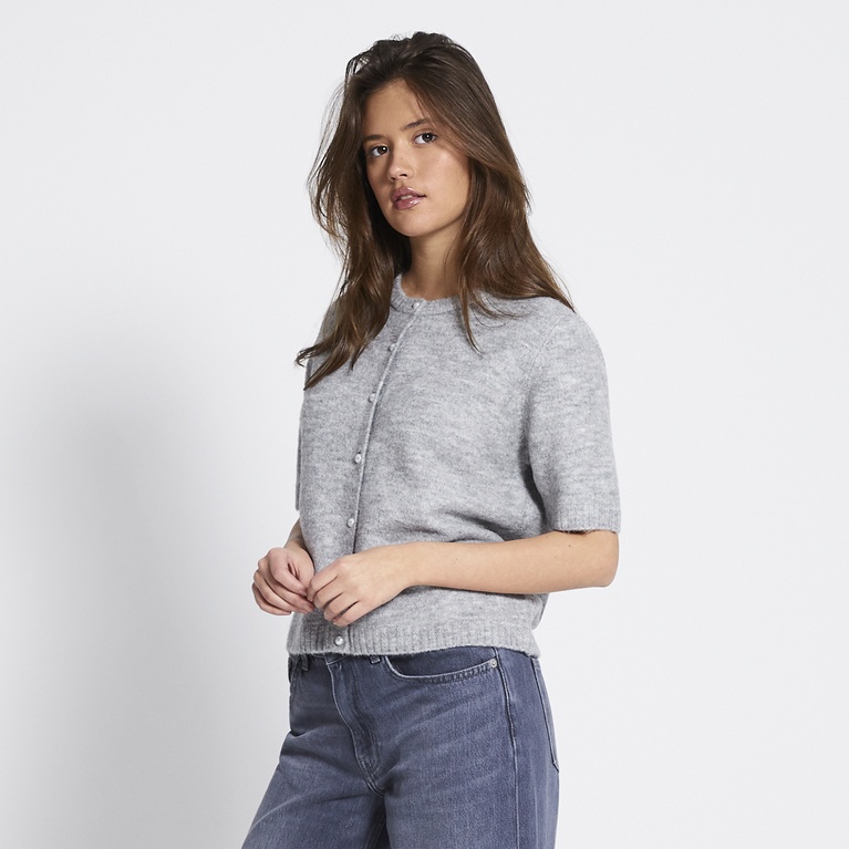 Basic short sleeve knit cardigan "Margot" Grey Melange